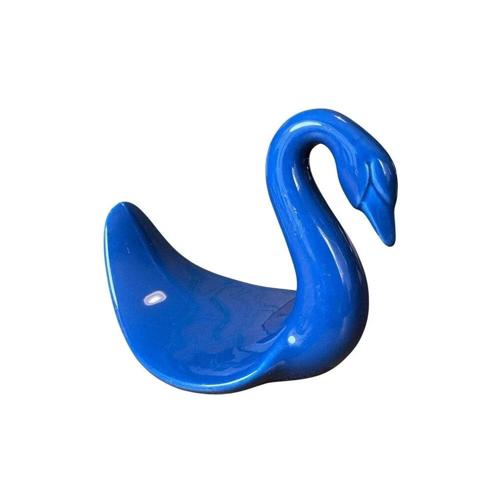 Vintage Blue Ceramic Swan Guest Towel Holder Bathroom Counter Decor MCM